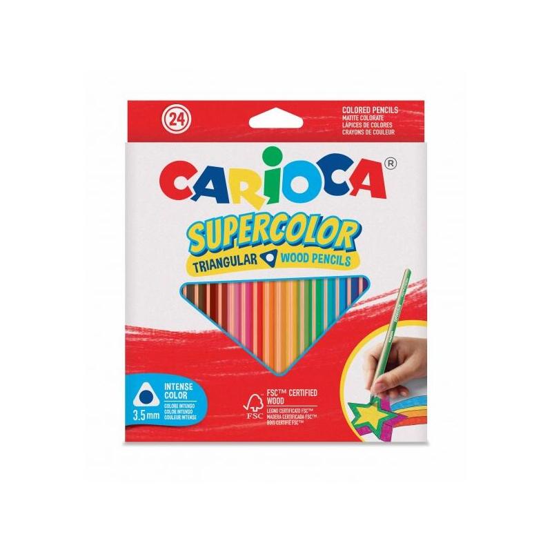 Carioca Supercolor Pack De 24 Lapices De Madera - Cuerpo Triangular - Colores Intensos Y Gran Opacidad - 3.5mm Degrosor