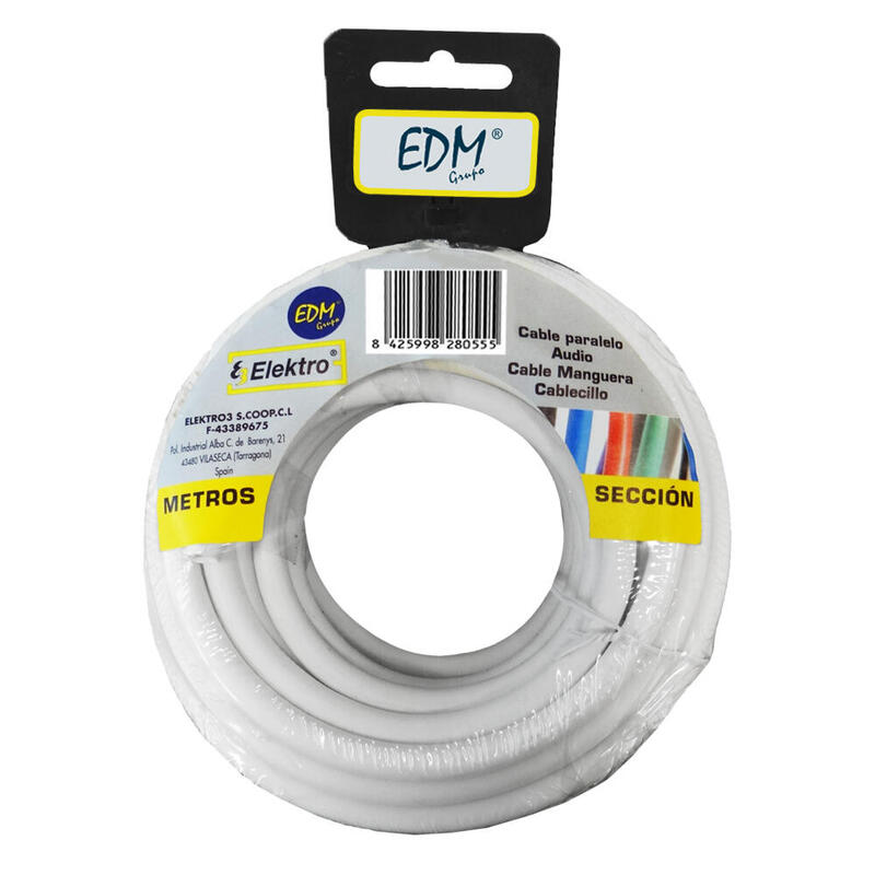 Carrete Cable Paralelo 2x0,50mm Blanco 20m (Audio)