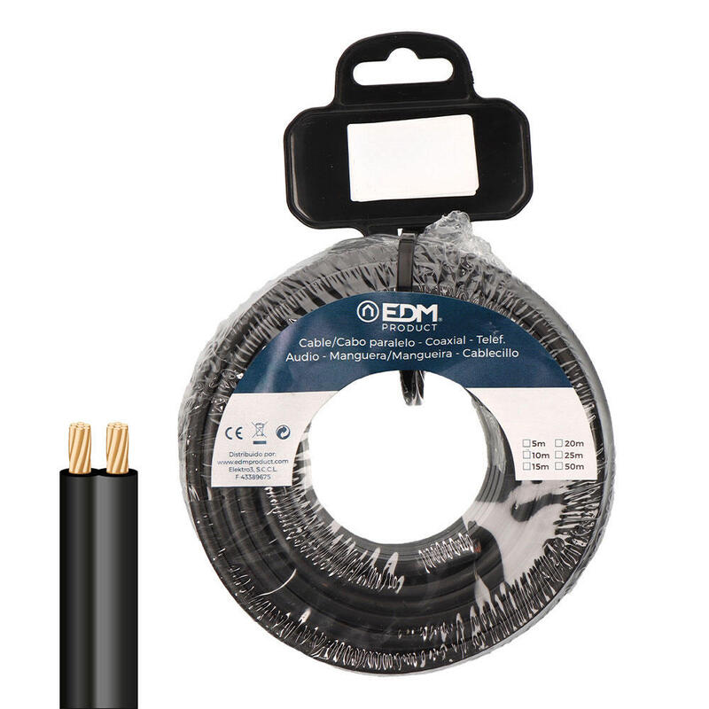 Carrete Cable Paralelo 2x0,75mm Negro 25m
