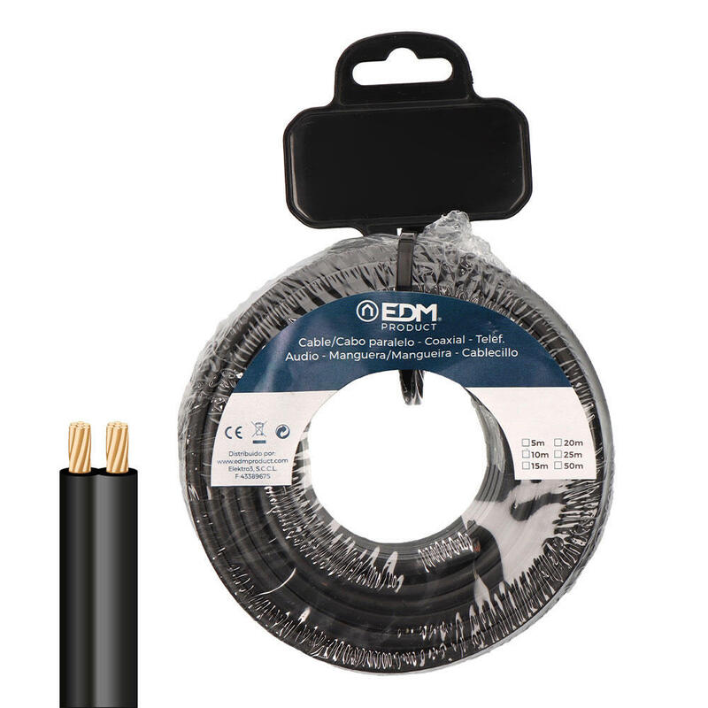 Carrete Cable Paralelo 2x0,75mm² Negro 50m.