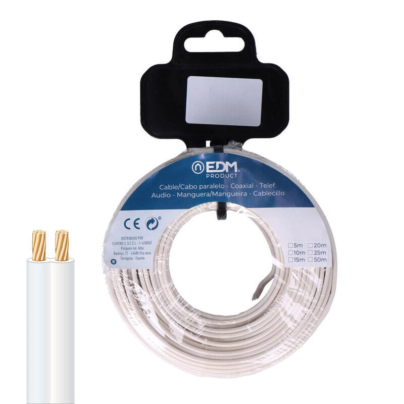 Carrete Cable Paralelo 2x1mm Blanco 50m (Audio)