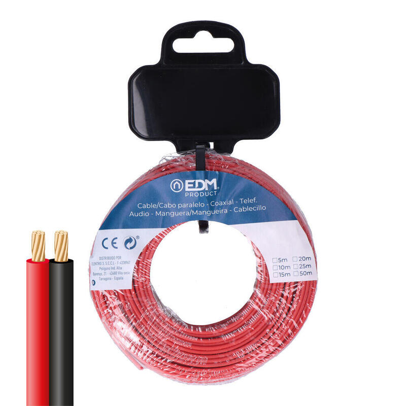 Carrete Cable Paralelo 2x1mm² Rojo/Negro 50m.