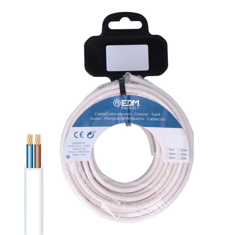 Carrete Manguera Plana Blanca 2x1,5mm 10m (Audio)