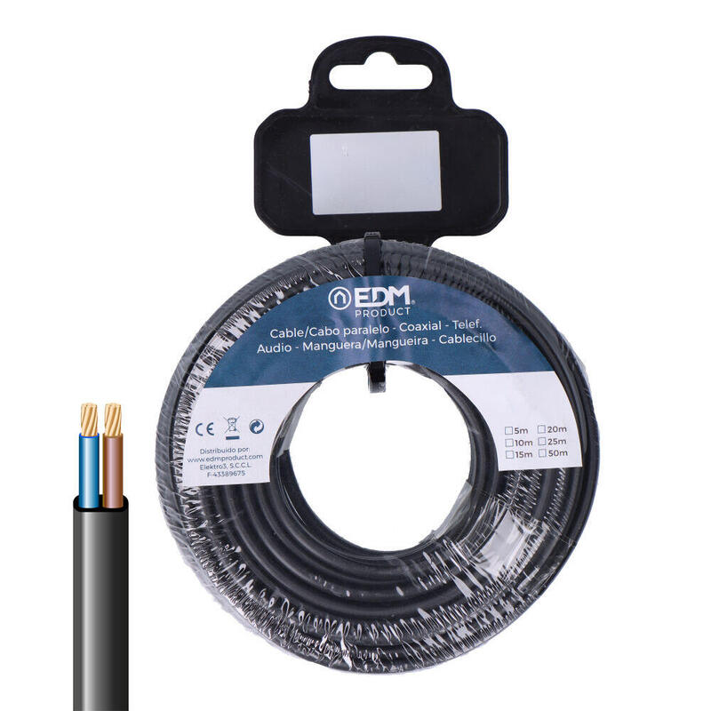 Carrete Manguera Plana Negra 2x1mm 25m (Audio)