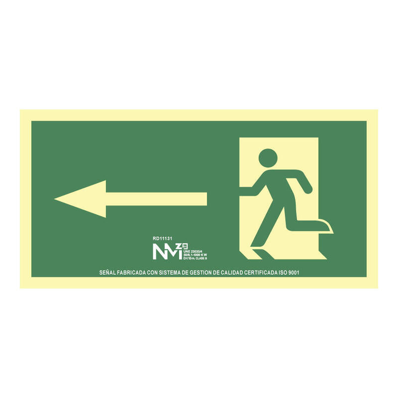 Cartel De Evacuación Flecha Izquierda (Pvc 1mm) Clase A 32x16cm Normaluz
