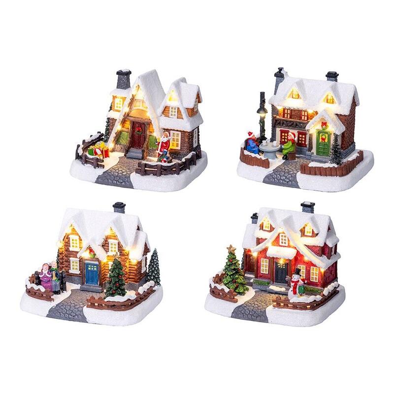 Casita Navideña Led Con Luz Cálida Fija, Modelos Variados, 18 X 14 X 16 Cm