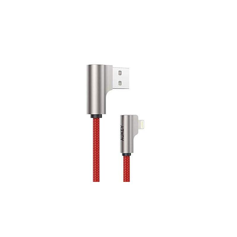 Cb-Al01 Oem Cable 90° Lightning - Usb-A 2m Mfi Apple Acodado Conectores 90 Stopni De Nylon Malla Trenzada Rojo