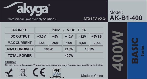 EAN 5901720130303 - Akyga AK-B1-400 unidad de fuente de alimentación 400 W 20+4 pin ATX ATX Verde imagen 5
