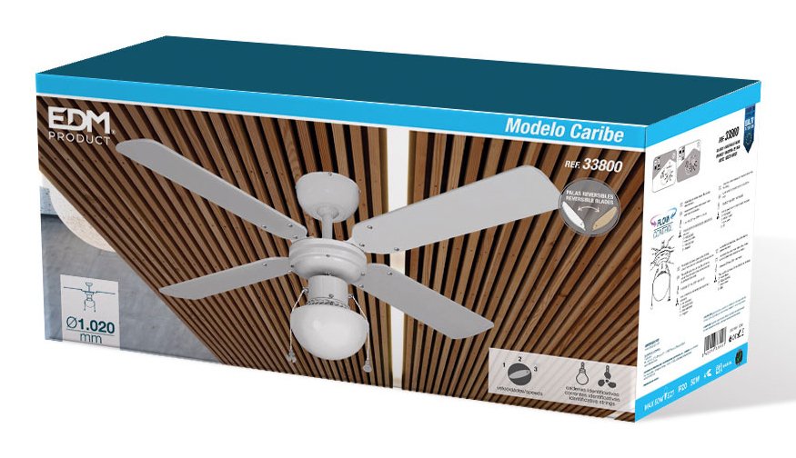 Ventilador De Techo Modelo Caribe Blanco Potencia: 50w Aspas: Ø102cm Edm