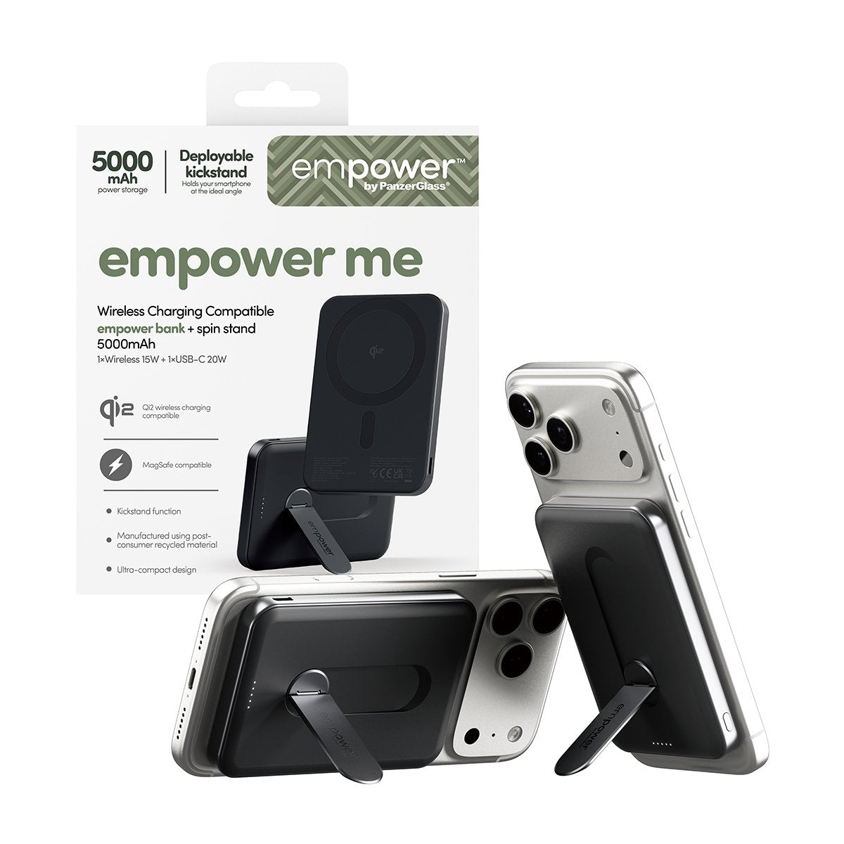 Panzerglass Empower By ® Empower Bank W. Spin Stand 5000mah Space Black Negro