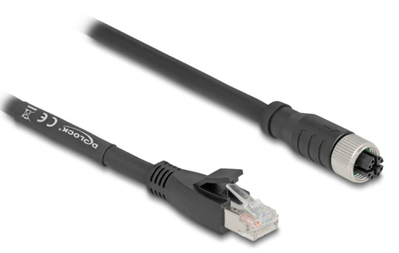 Delock M12 Cable X-Kodiert 8 Pin Buchse Zu Rj45 Stecker Cat.5e S Ftp Flexibel 5 M Schwarz