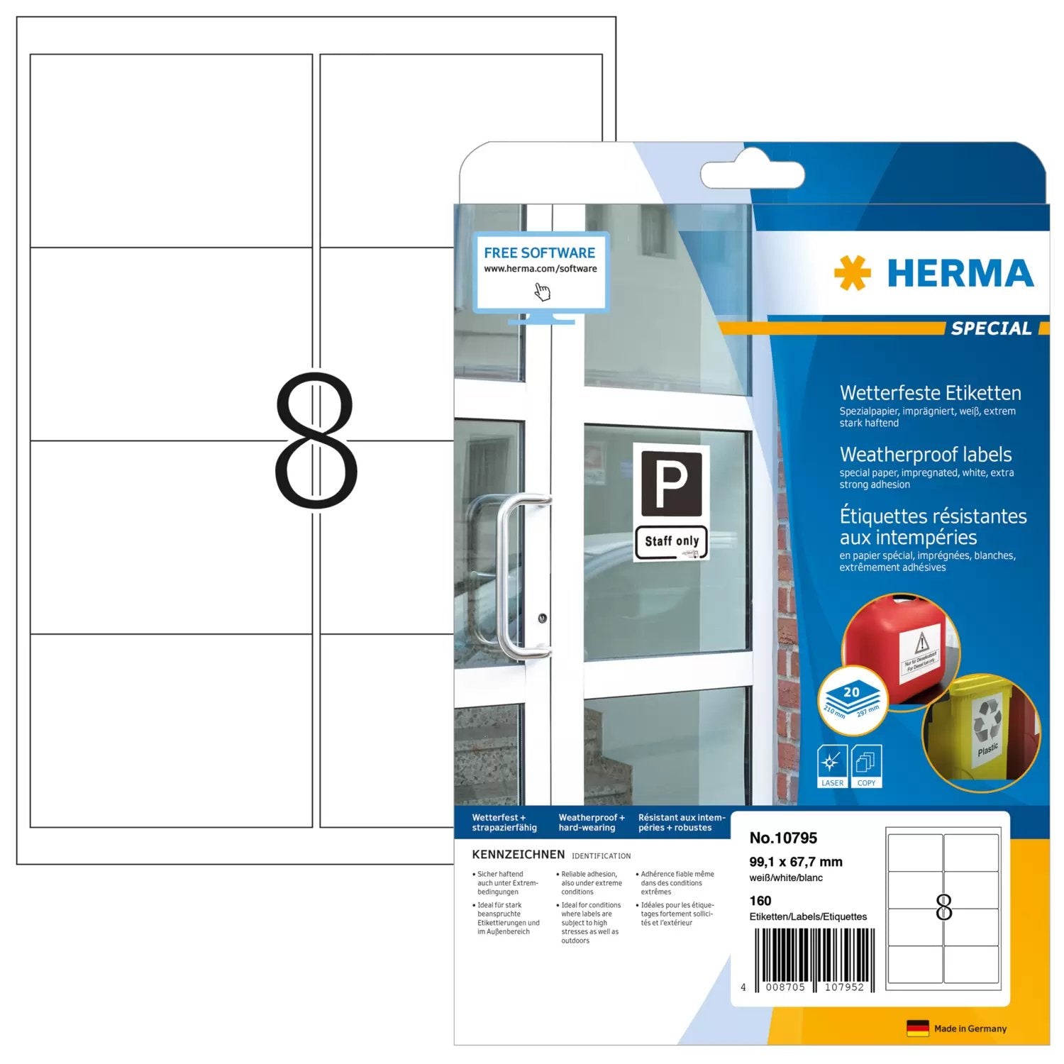 EAN 4008705107952 - HERMA 10795 etiqueta autoadhesiva Rectángulo redondeado Permanente Blanco 160 pieza(s) imagen 1