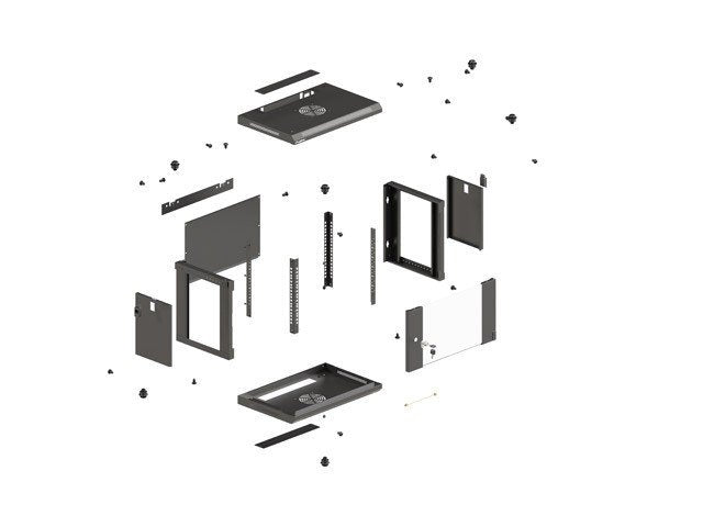 Armario Lanberg Mural Rack 19" 9u 540x350 Flat Pack Negro Puerta Cristal