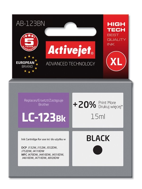 EAN 5901443020547 - Activejet AB-123BN cartucho de tinta 1 pieza(s) Compatible Alto rendimiento (XL) Negro imagen 1