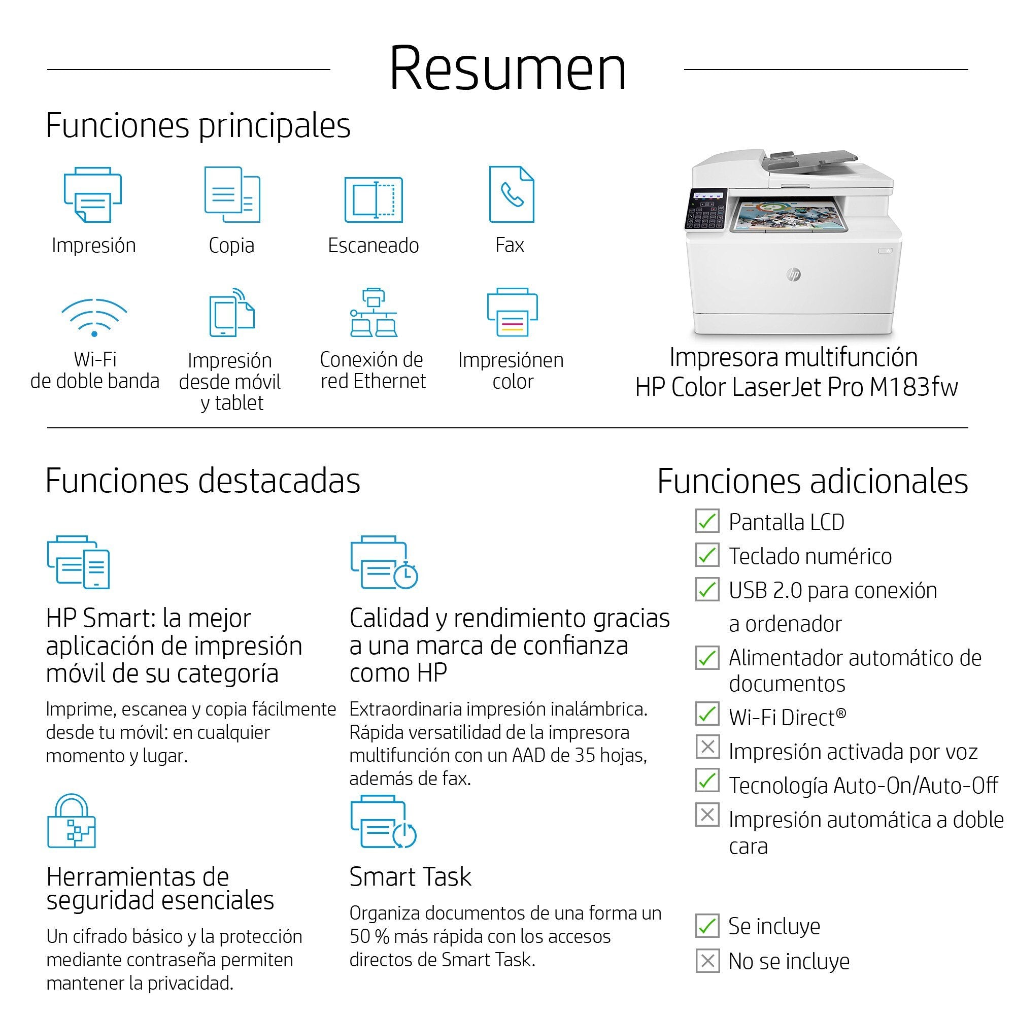 Multifunción Láser Color Hp Láserjet Pro M183fw Wifi Fax Blanca