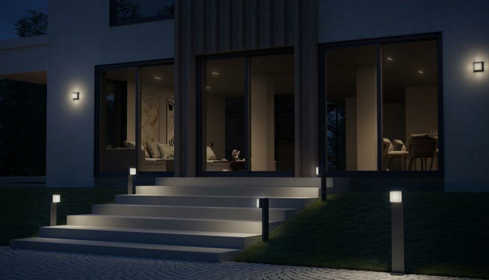 Aplique De Exterior Con Sensor L845 Led Ihf 9w Plata