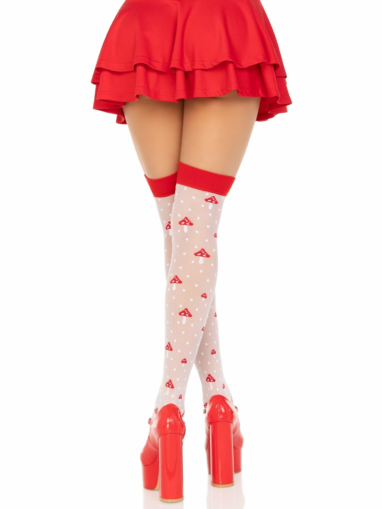 Leg Avenue - Calcetines Altos Champiñones Rojo/Blanco