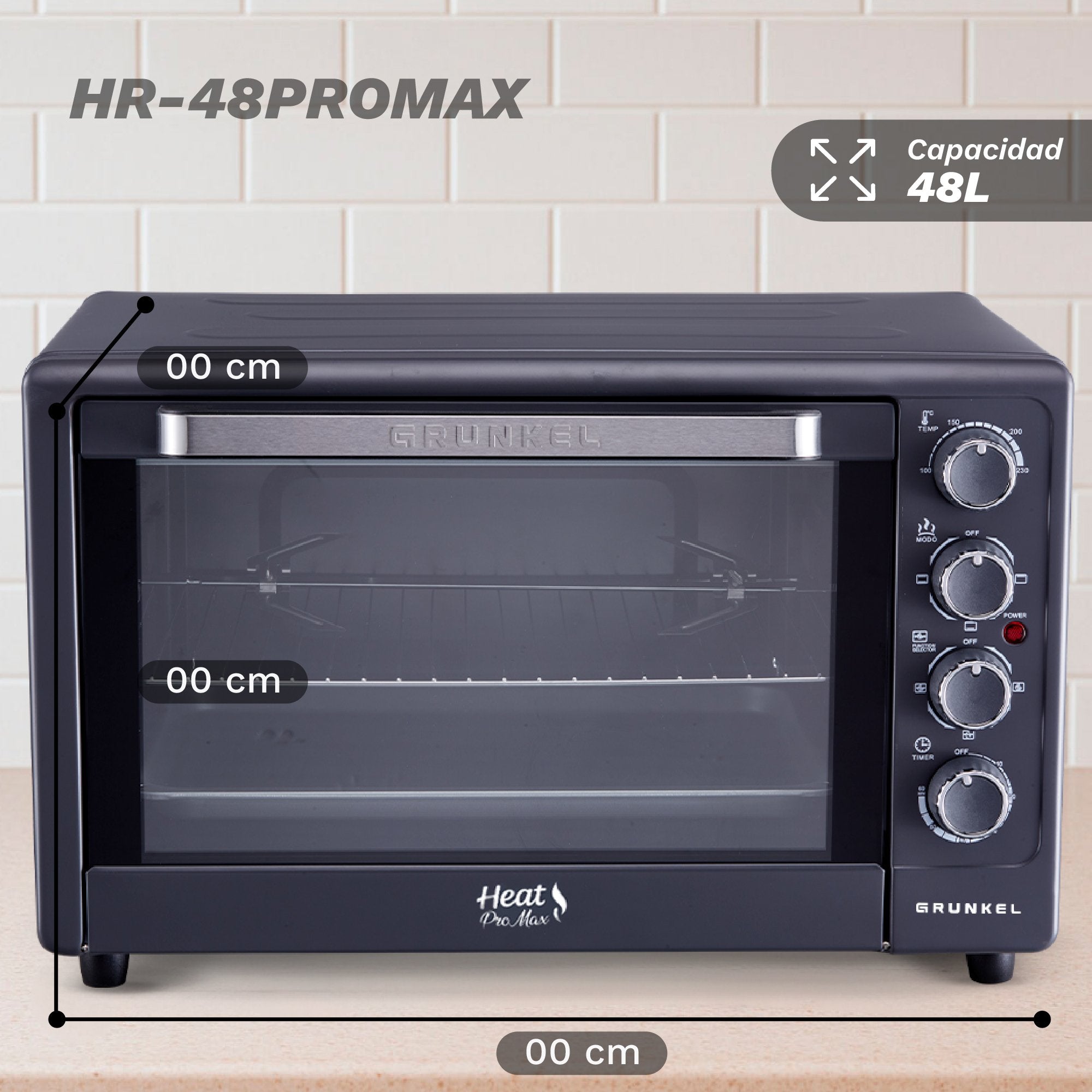 Horno De Sobremesa Grunkel Hr-48promax 2200w Capacidad 48l Negro