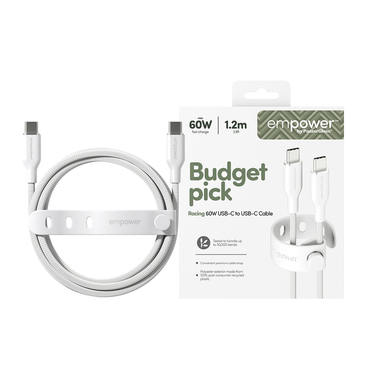 EAN 5715685027628 - PanzerGlass empower™ by ® Racing 60W USB-C to USB-C Cable | USB 2.0 | 1.2M | Silver White cable USB Blanc imagen 3