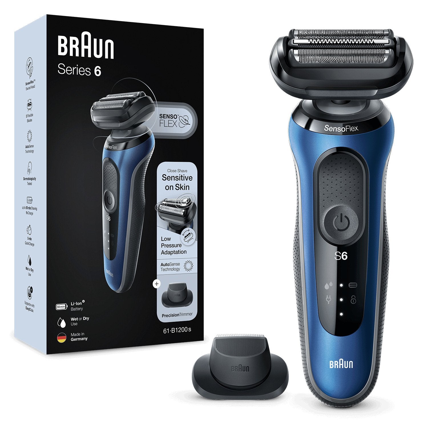 EAN 4210201432968 - Braun Series 6 61-B1200s Máquina de afeitar de láminas Recortadora Negro, Azul imagen 10