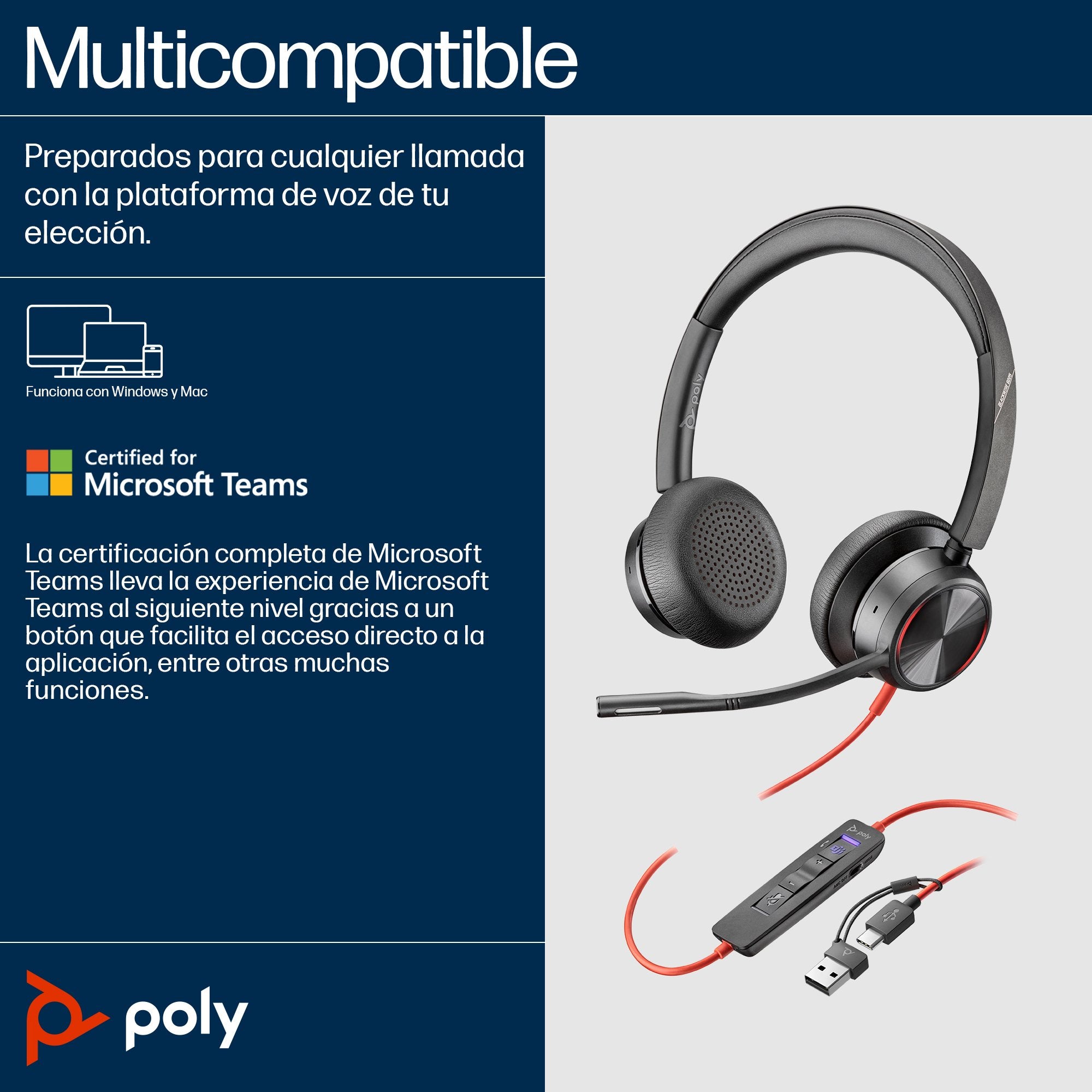 EAN 0197498429267 - HP Poly Blackwire 8225 Stereo Microsoft Teams Certified USB-C Headset +USB-C/A Adapter Alámbrico Diadema imagen 4