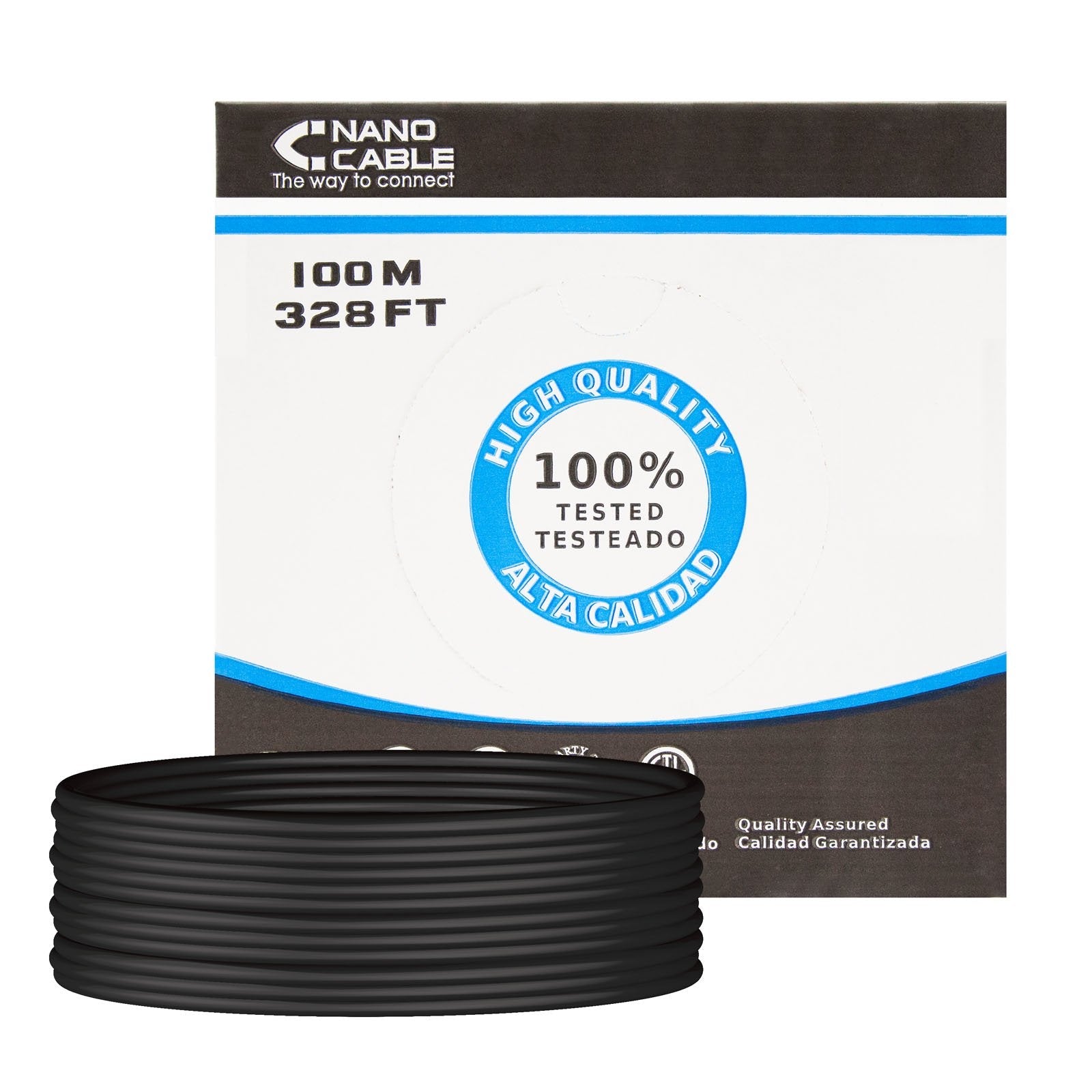 Nanocable Bobina De Cable De Red Rigido Impermeable Para Exterior Rj45 Cat.6 Utp Awg24 100m - Negro