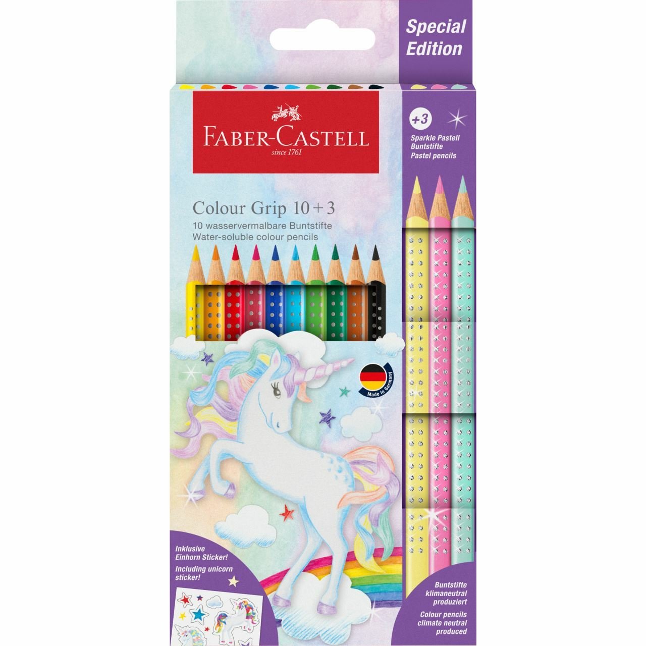 Faber Castell Lápices De Colores Colour Grip Estuche De 10+3 Sparkle Color