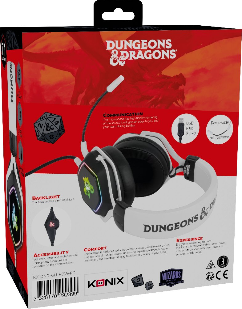 Headset Konix Dungeons And Dragons 7.1 Rainbow Micro Flexible Multiplataforma Kx-Dnd-Gh-Rbw-Pc