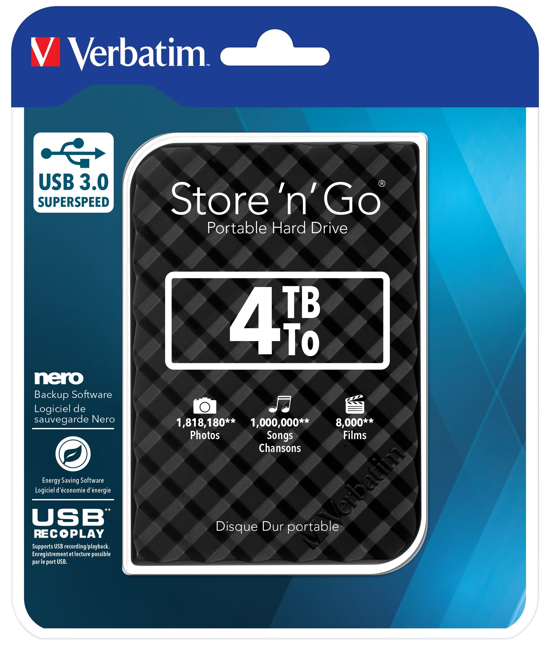 Disco Externo Hdd Verbatim Hd 2,5 4tb Usb3.0 Black Gen 2 15mm