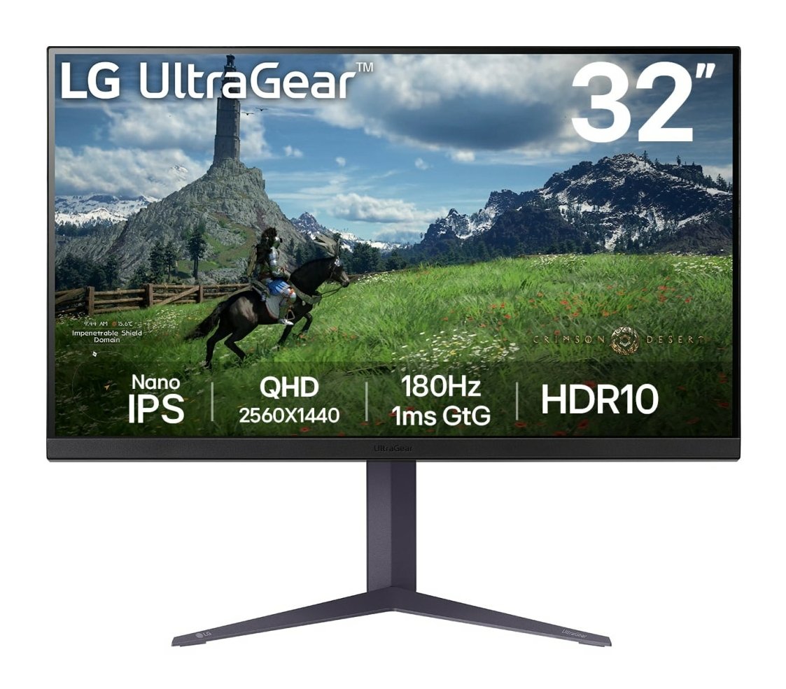 Monitor Lcd Lg 31.5" Panel Ips 2560x1440 16:9 180hz 1 Ms Pivot Height Adjustable Tilt Colour Black 32gs85q-B