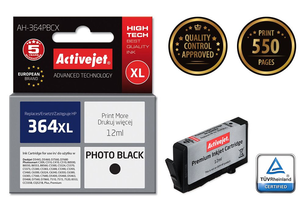 Tinta Activejet Ah-364pbcx (Reemplazo Para Hp 364xl Cb322ee - Premium - 12 Ml - Fotografía En Negro)