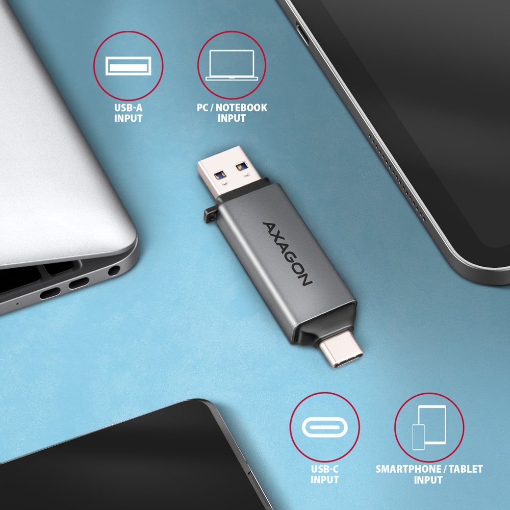 EAN 8595247907134 - Axagon CRE-DAC USB-C+ USB-A 5 Gbps MINI card reader 2-slot & lun SD/microSD lector de tarjeta USB 3.0 Typ imagen 4