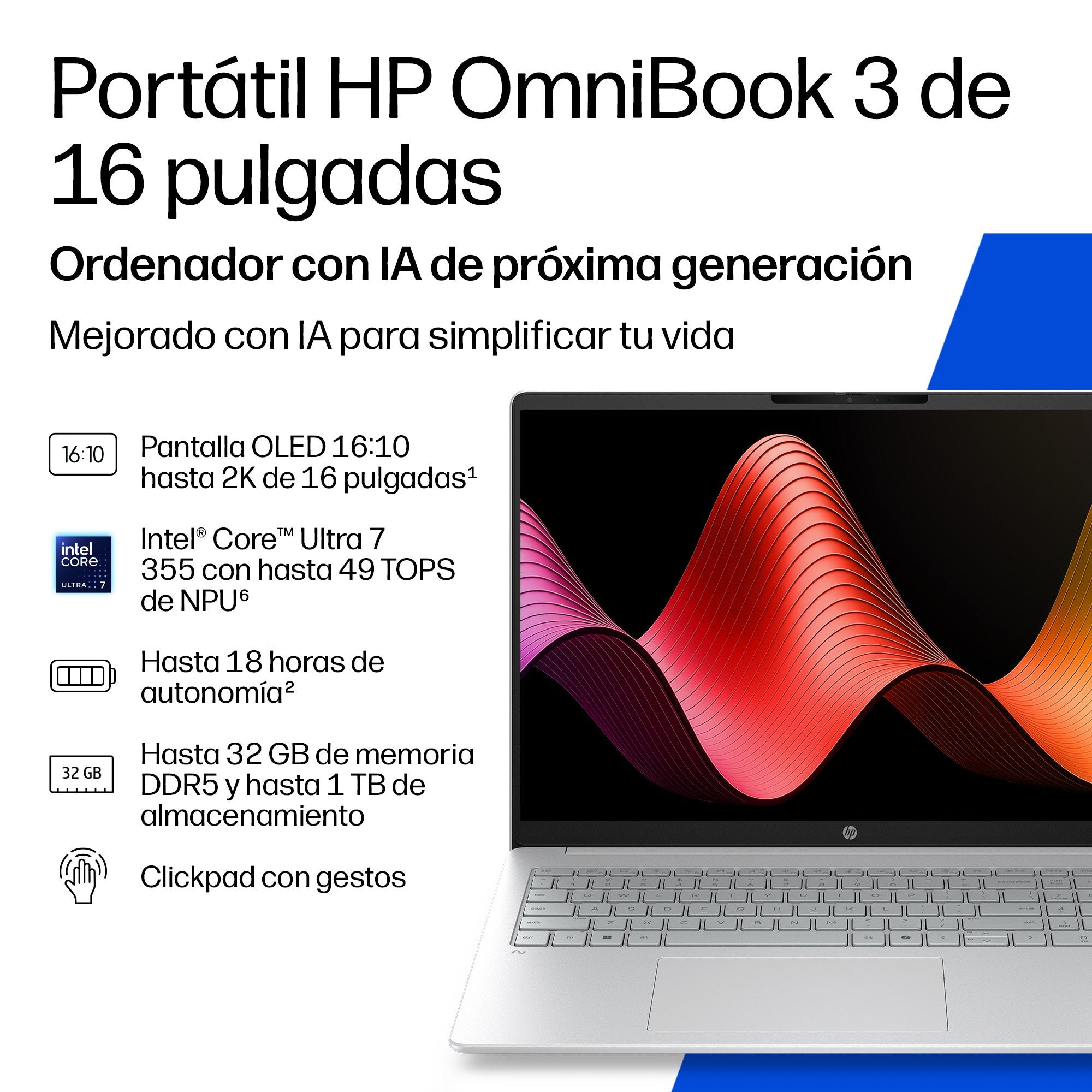 EAN 0199896514293 - HP OmniBook 3 Laptop Next Gen AI 16-bs0012ns Copilot+ PC Intel Core Ultra 7 Portátil 40,6 cm (16") 2K 24 imagen 4