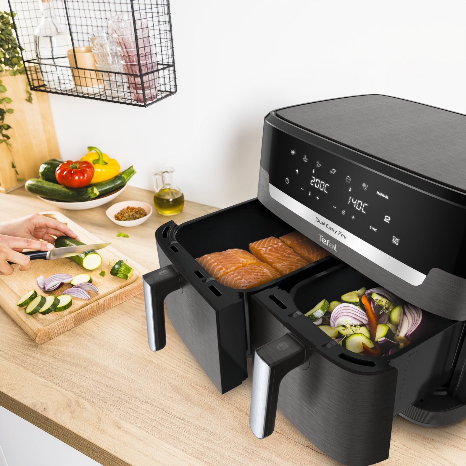 EAN 3045380026674 - Tefal Easy Fry Dual XXL EY942HE0 freidora Doble 11 L Independiente 2020 W Freidora de aire caliente Gris imagen 4