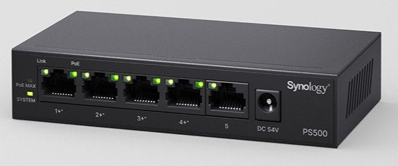 Synology Ps500 Switch Poe+ 5 Ports Non-Managé 10/100/1000 Mbps Dont 4x Ports Poe+ Budget Poe Total De 60w.