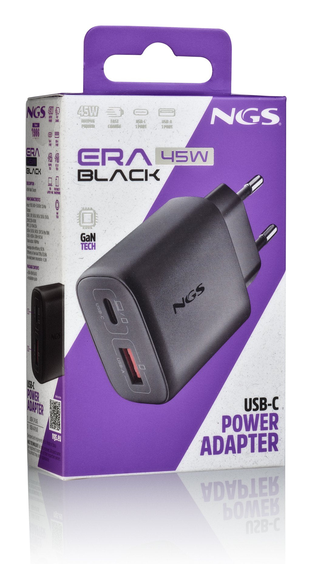 EAN 8435430626193 - NGS ERA 45W BLACK Universal Negro Corriente alterna Carga rápida Interior imagen 2