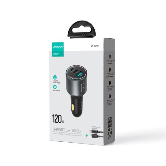 Ladowarka Samochodowa Joyroom Jr-Ccn07 120w 2xusb-C Usb-A + Kabel Usb-C 100w - Ciemnoszara