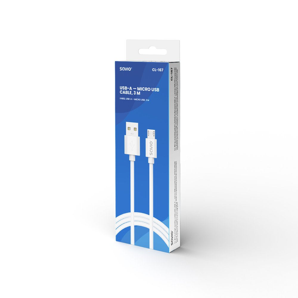 EAN 5901986047483 - Savio USB cable 3 m USB 2.0 USB A - Micro USB White CL-167 cable USB Micro-USB A Blanco imagen 3