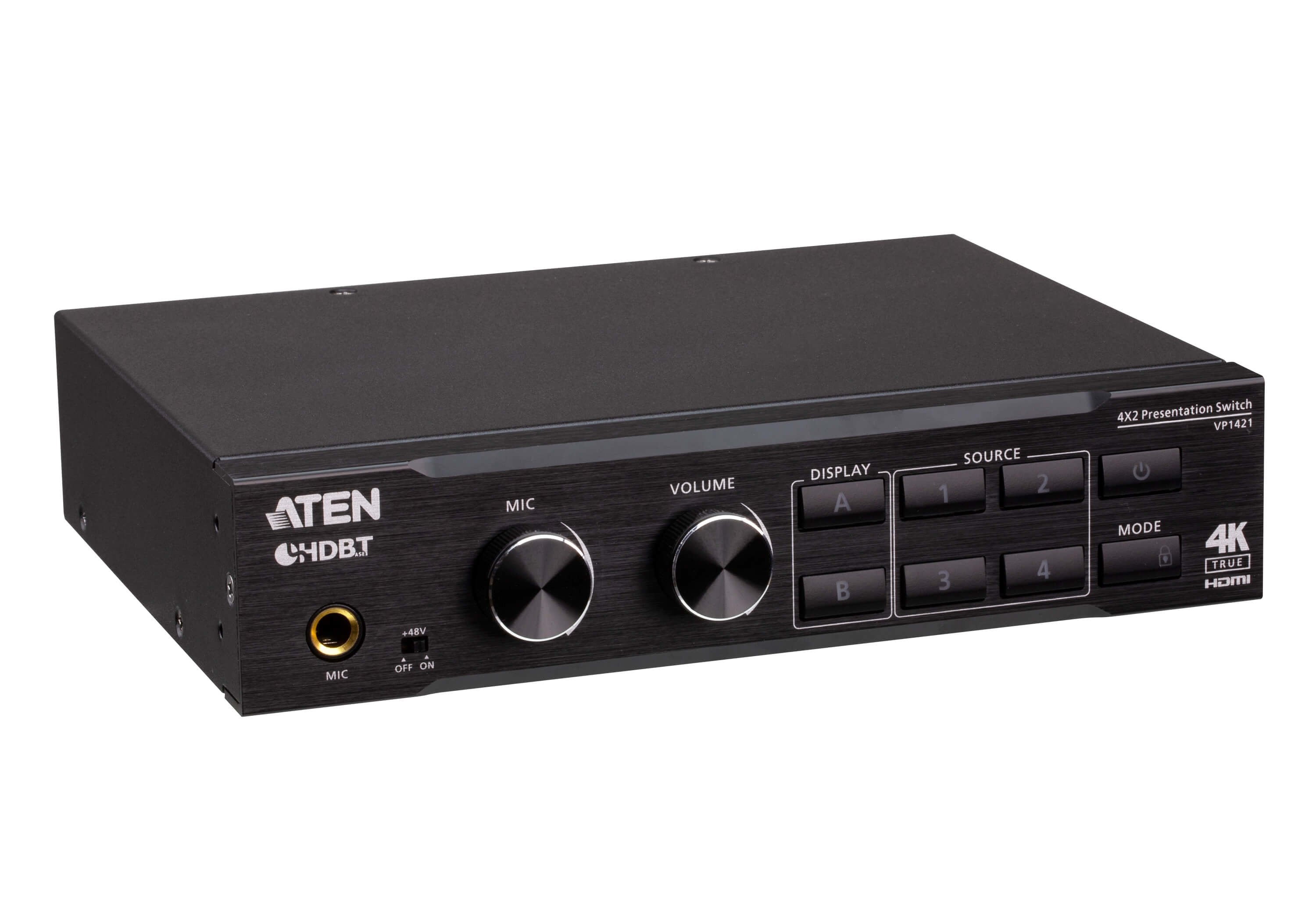Aten Switch De Presentación True 4k 4 X 2 Con Escalador De Vídeo, Dsp Y Hdbaset-Lite