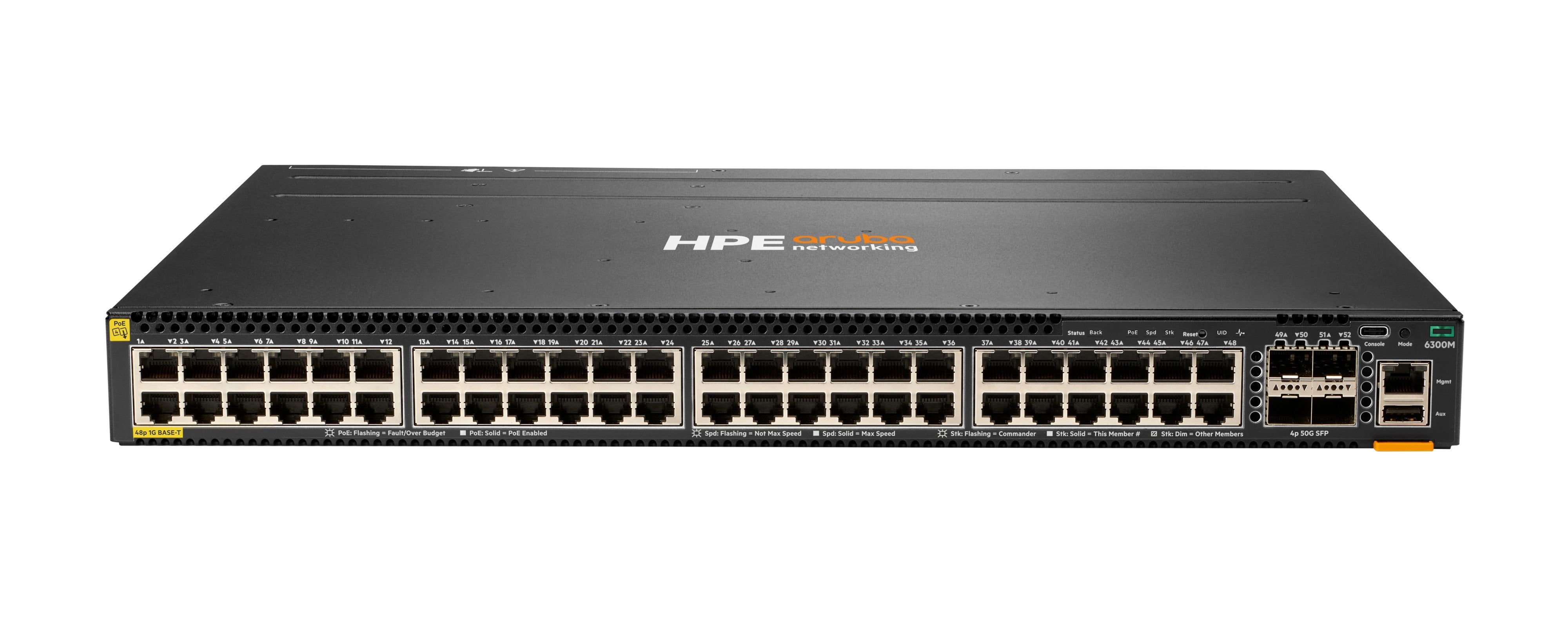 EAN 0190017339443 - HPE Aruba Networking CX 6300M 48-port 1GbE Class 4 PoE and 4-port SFP56 Switch imagen 1