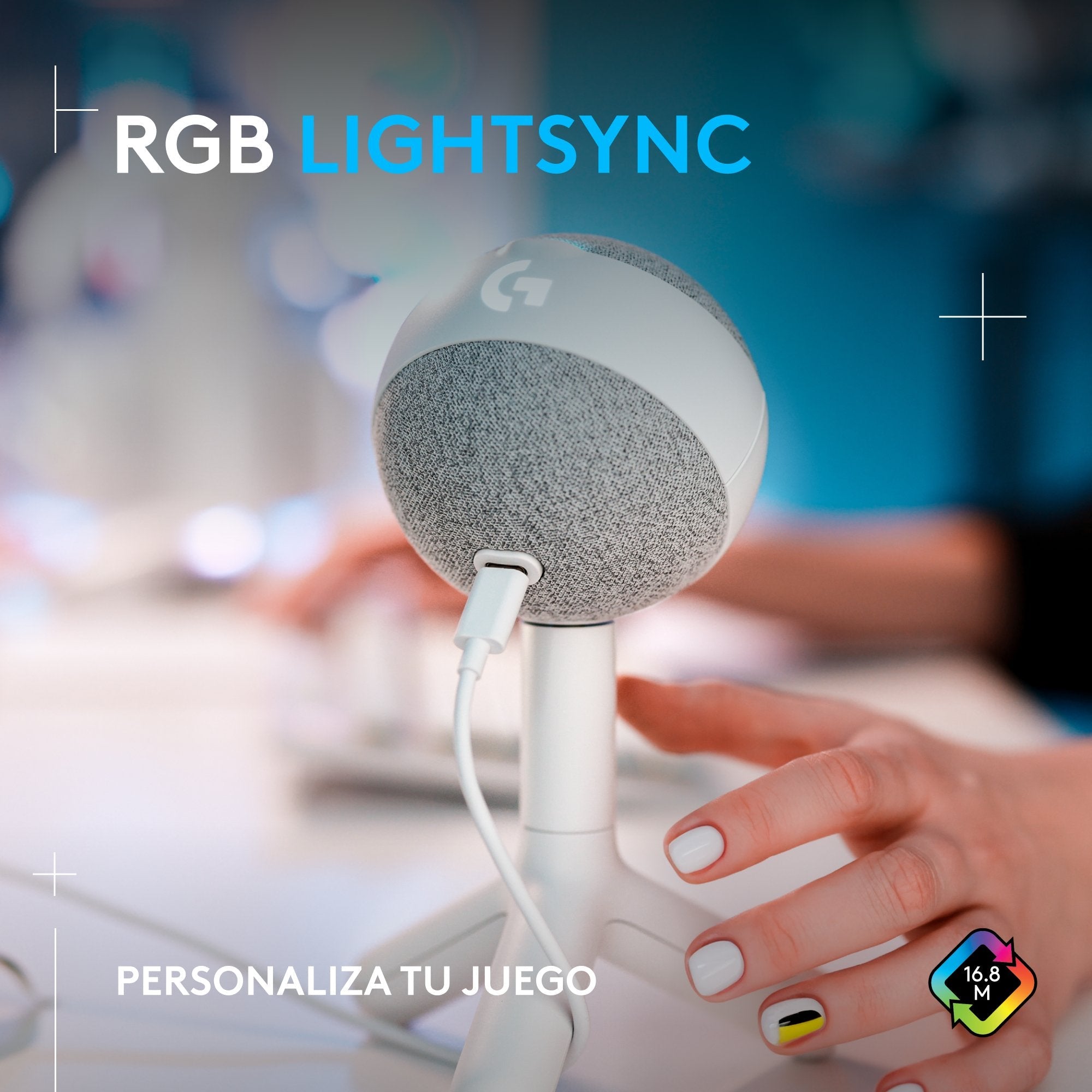 Micrófono Logitech G Yeti Orb, Condensador Rgb Con Lightsync Para Gaming, Micrófono Usb Para Streaming, Cardioide, Plug And Play Usb Para Pc/Mac - Blanco