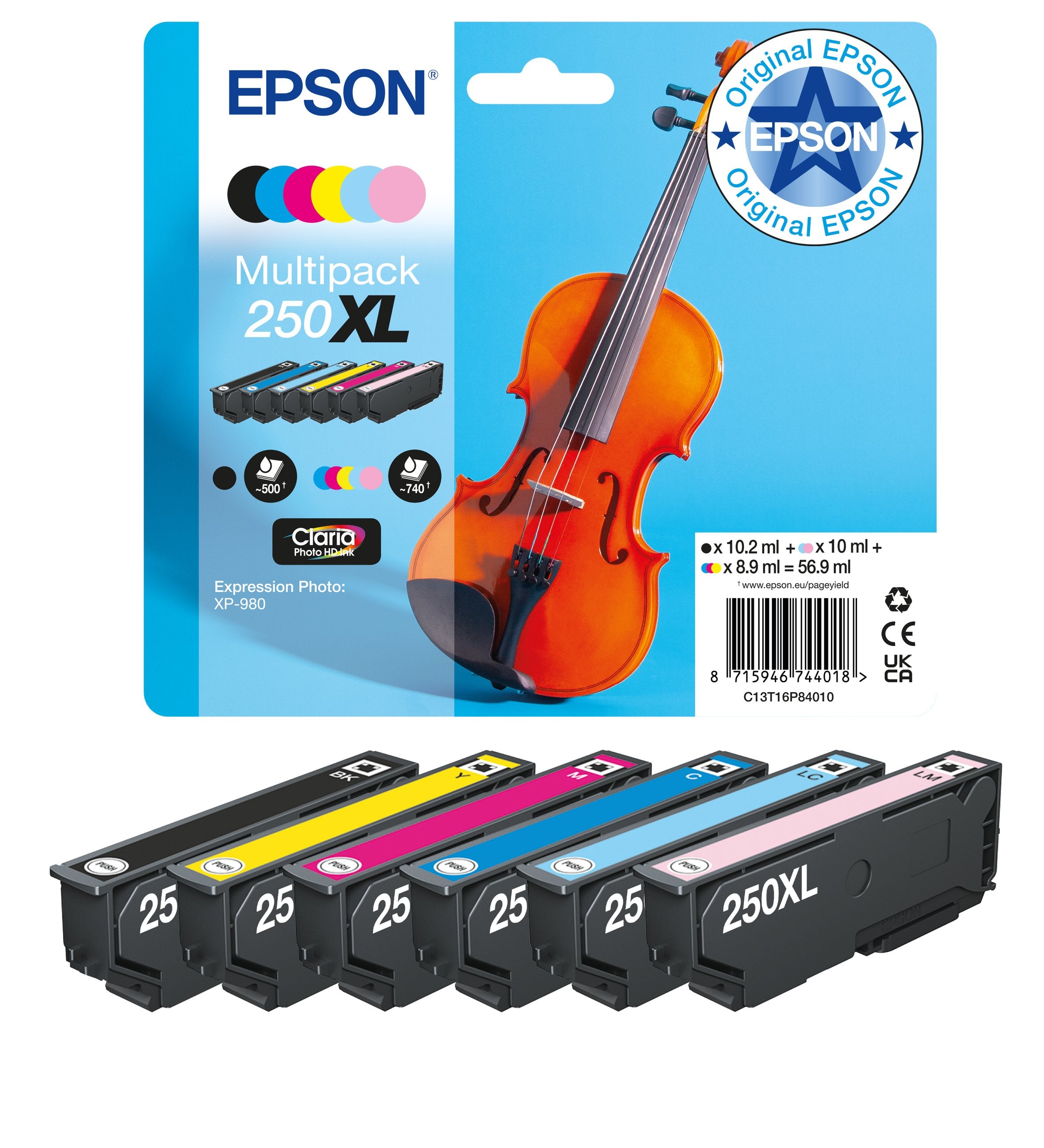 EAN 8715946744018 - Epson 250XL Violin Claria Photo HD cartucho de tinta 1 pieza(s) Original High (L) Yield Negro, Cian, Cian imagen 2