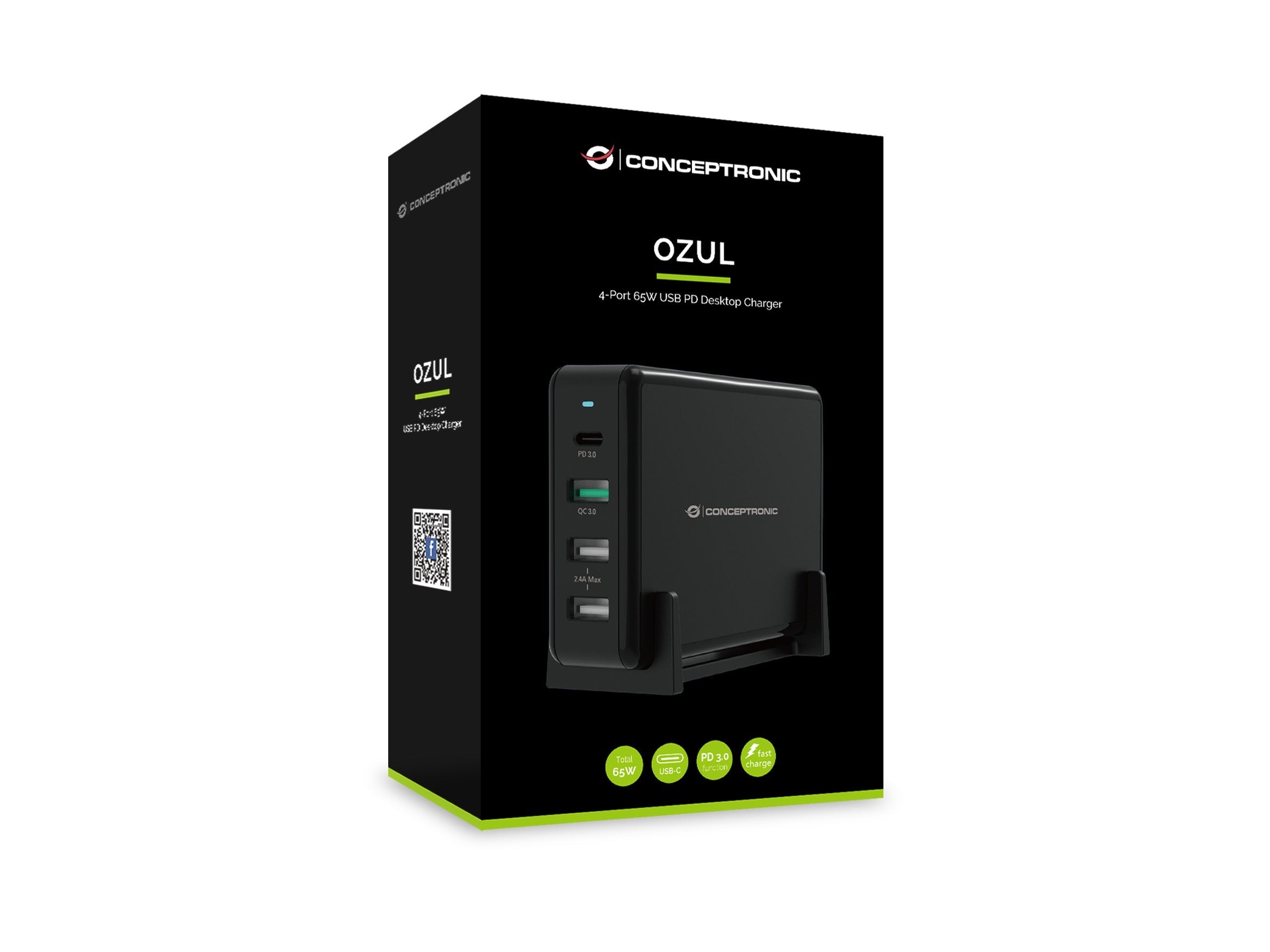 Cargador Usb Conceptronic Quick Charge Pd 4 Puertos 3 Puertos Usb-A 1 Puerto Usb-C 65w