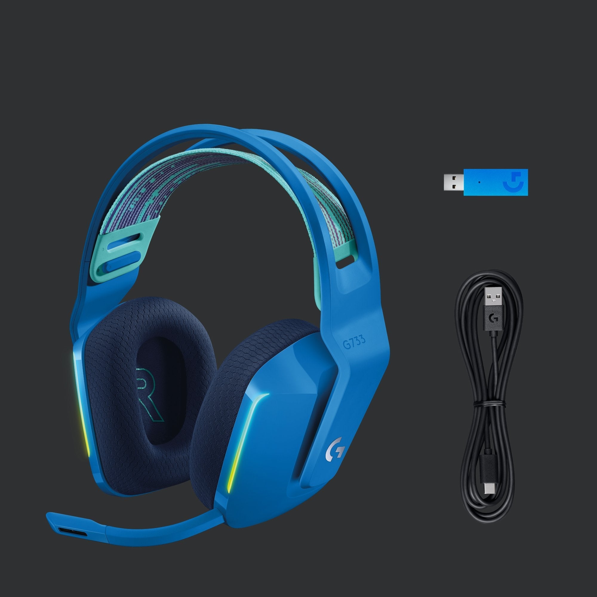 Logitech G733 Auriculares Gaming Inalambricos Dts 7.1 Con Microfono - Tecnologia Lightspeed - Iluminacion Rgb - Autonomia Hasta 29h - Microfono Extraible - Almohadillas Acolchadas - Controles En Auricular - Color Azul