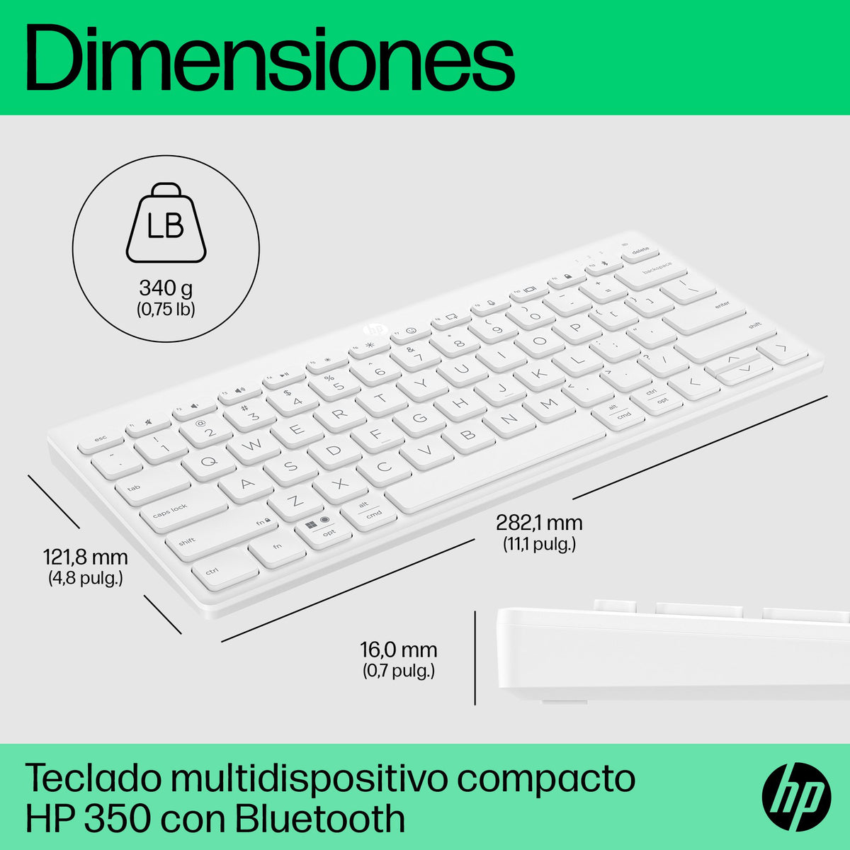 EAN 0196548516735 - HP 350 WHT Compact Multi-Device Keyboard teclado Hogar Blanco imagen 5