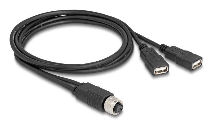 Delock M12 Cable A-Kodiert 8 Pin Buchse Zu 2 X Usb 2.0 Typ-A Buchse 1 M Schwarz
