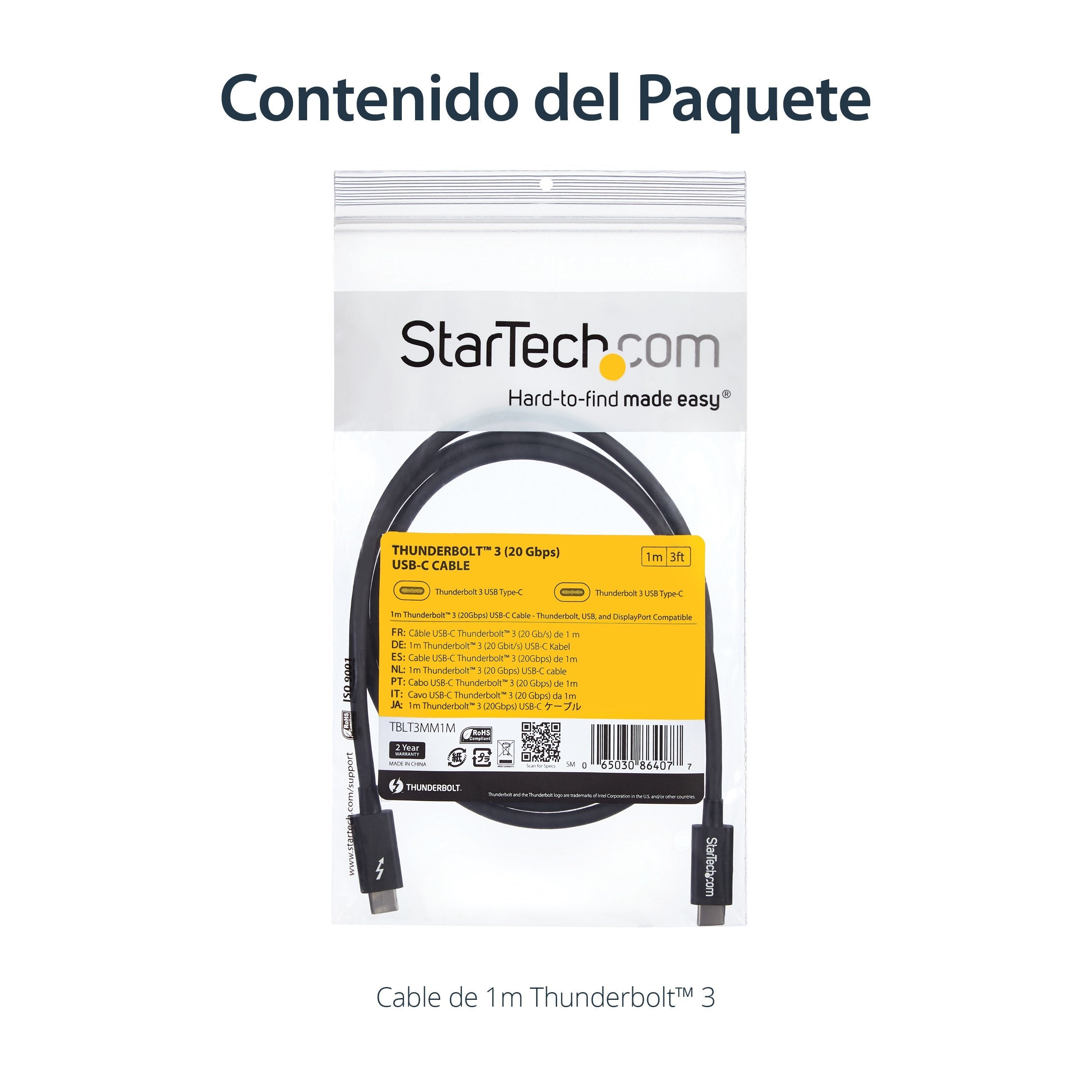 Startech Cable 1m Thunderbolt 3 Usb-C 40gbps