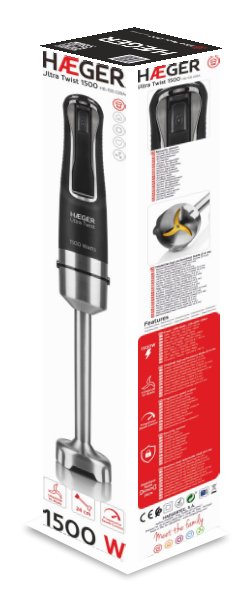 Batidora De Mano Haeger Ultra Twist 1500w Cuchilla Triple Titanio Acero Inoxidable Negro