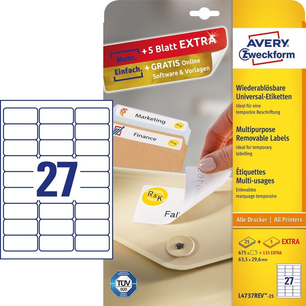 Avery Zweckform Etiquetas L4737rev-25 Ablösbare Etiketten