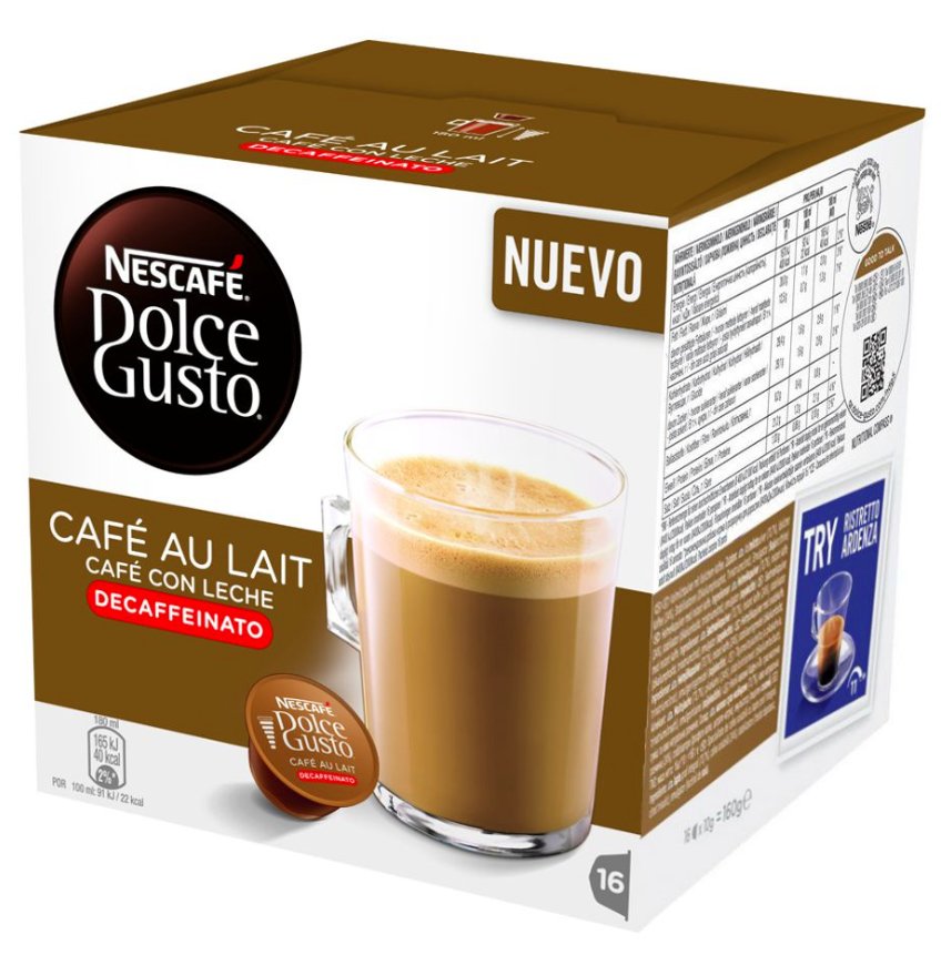Nescafé Dolce Gusto 12293457. Tipo De Producto: Cápsula De Café Tipos De Bebida: Café Descafeinado Sistema De Cápsulas/Monodosis De Café: Dolce Gusto. Tipo De Embalaje: Caja. Cantidad Por Paquete: 16 Pieza(S)